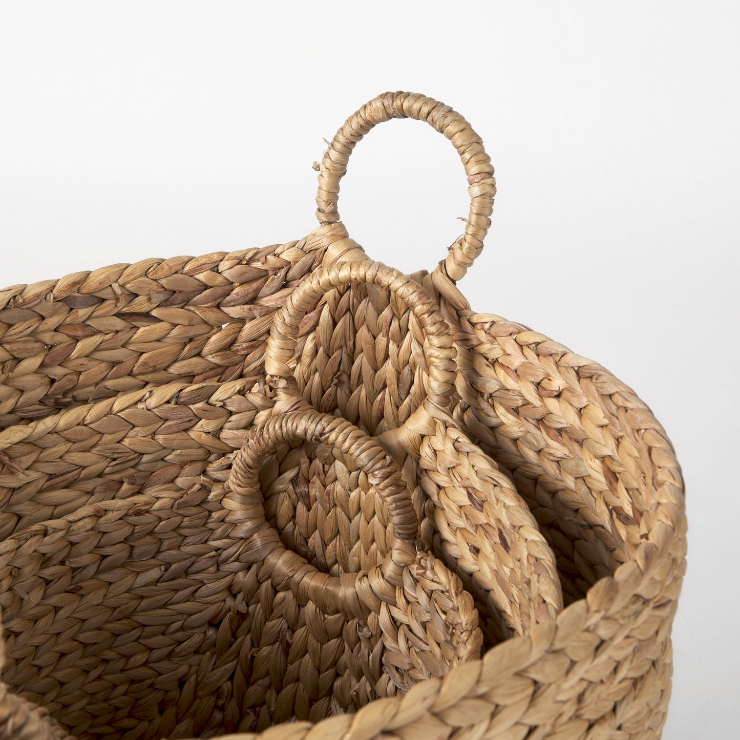 Sivan 19.7L x 19.7W x 23.6H (Set of 3) Light Brown Water Hyacinth Round Basket W/ Handles