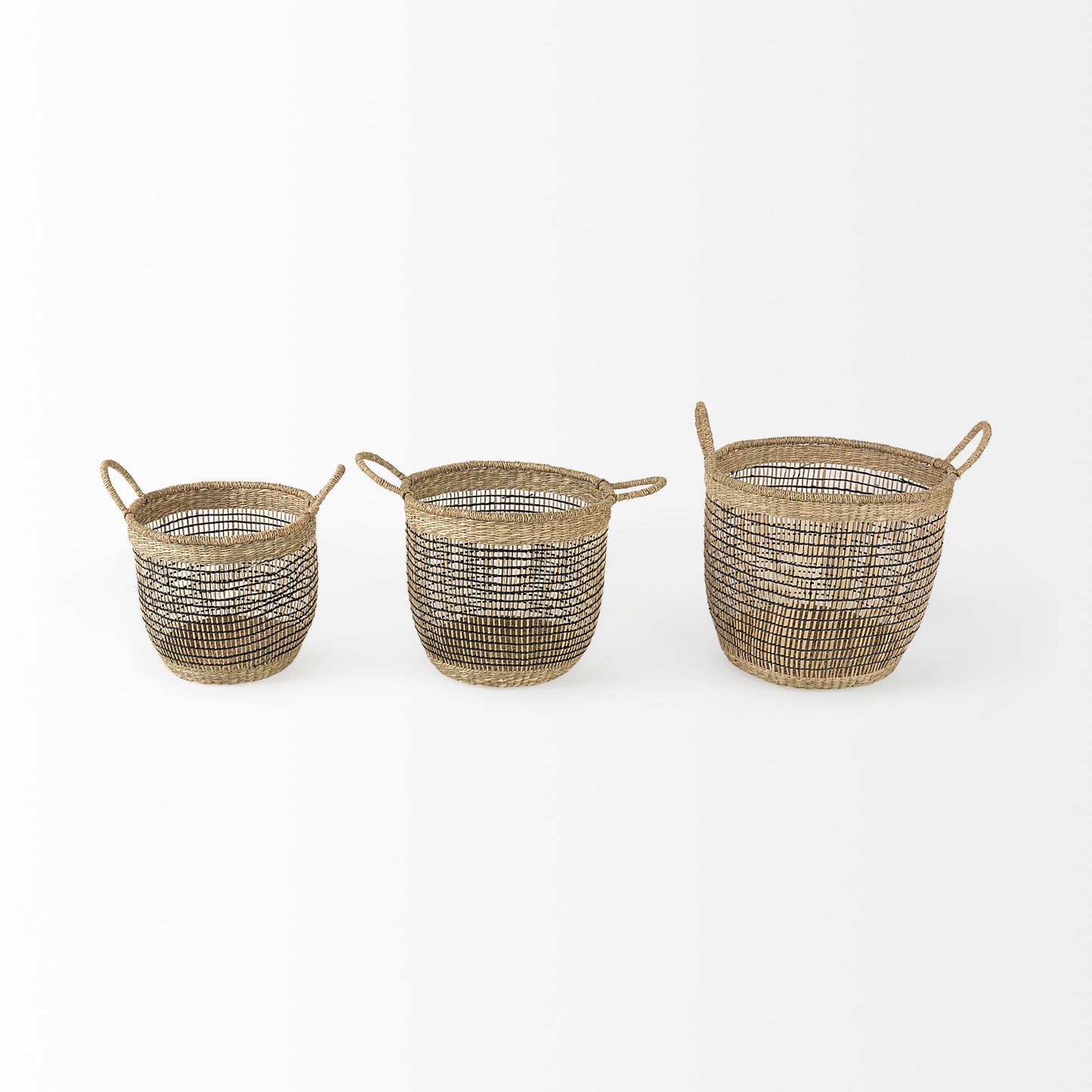 Triopas 15.7L x 15.7W x 13.4H (Set of 3) Medium Brown Seagrass Round Basket W/ Handles