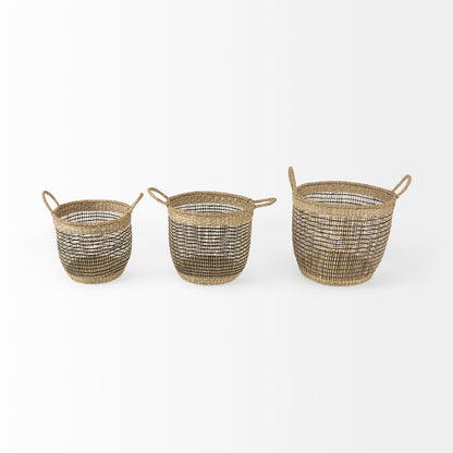 Triopas 15.7L x 15.7W x 13.4H (Set of 3) Medium Brown Seagrass Round Basket W/ Handles