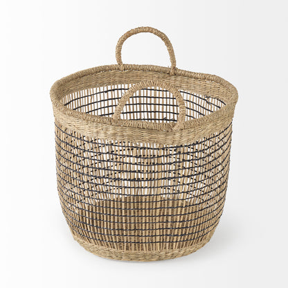 Triopas 15.7L x 15.7W x 13.4H (Set of 3) Medium Brown Seagrass Round Basket W/ Handles
