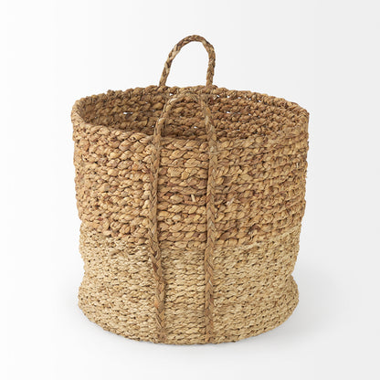 Morocco 15.7L x 15.7 (Set of 3) Brown Two Tone Water Hyacinth and Cornhusk Round Basket W/ Handles