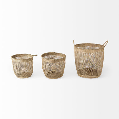 Bowie 19.7L x 19.7W x 19.7H (Set of 3) Medium Brown Seagrass Round Basket W/ Handles