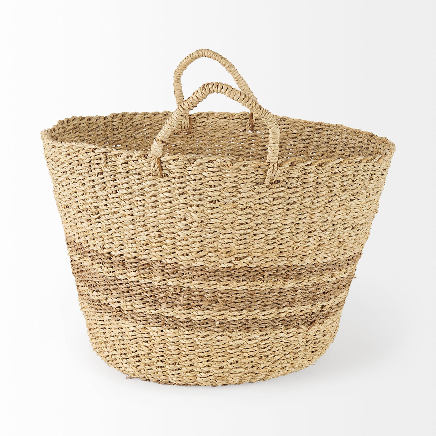 Vance 17.7L x 17.7W x 11.8H Light Brown Palm Leaf and Seagrass Round Basket W/ Handles