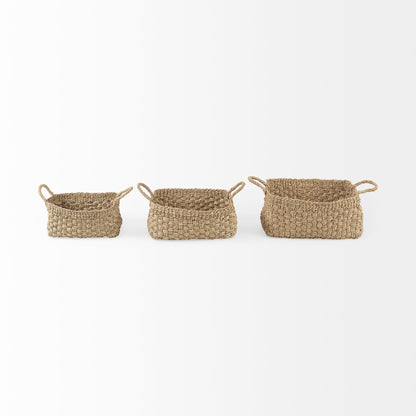 Emra 17.3L x 11.8W x 7.9H (Set of 3) Light Brown Seagrass Rectangular Basket W/ Handles