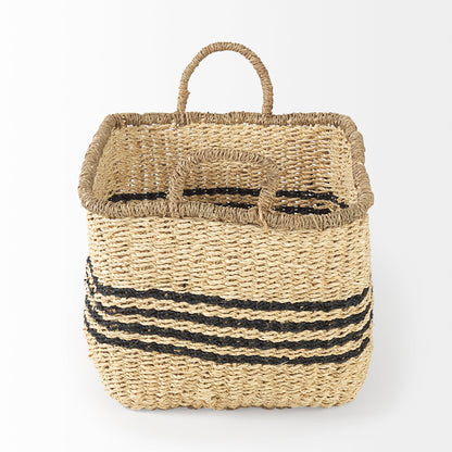 Emma 17.3L x 13.0W x 11.0H (Set of 2) Light Brown Seagrass Rectangular Basket W/ Black Stripes
