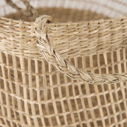 Nova 15.0L x 15.0W x 9.4H (Set of 2) Light Brown Seagrass Woven Round Basket W/ Long Handle