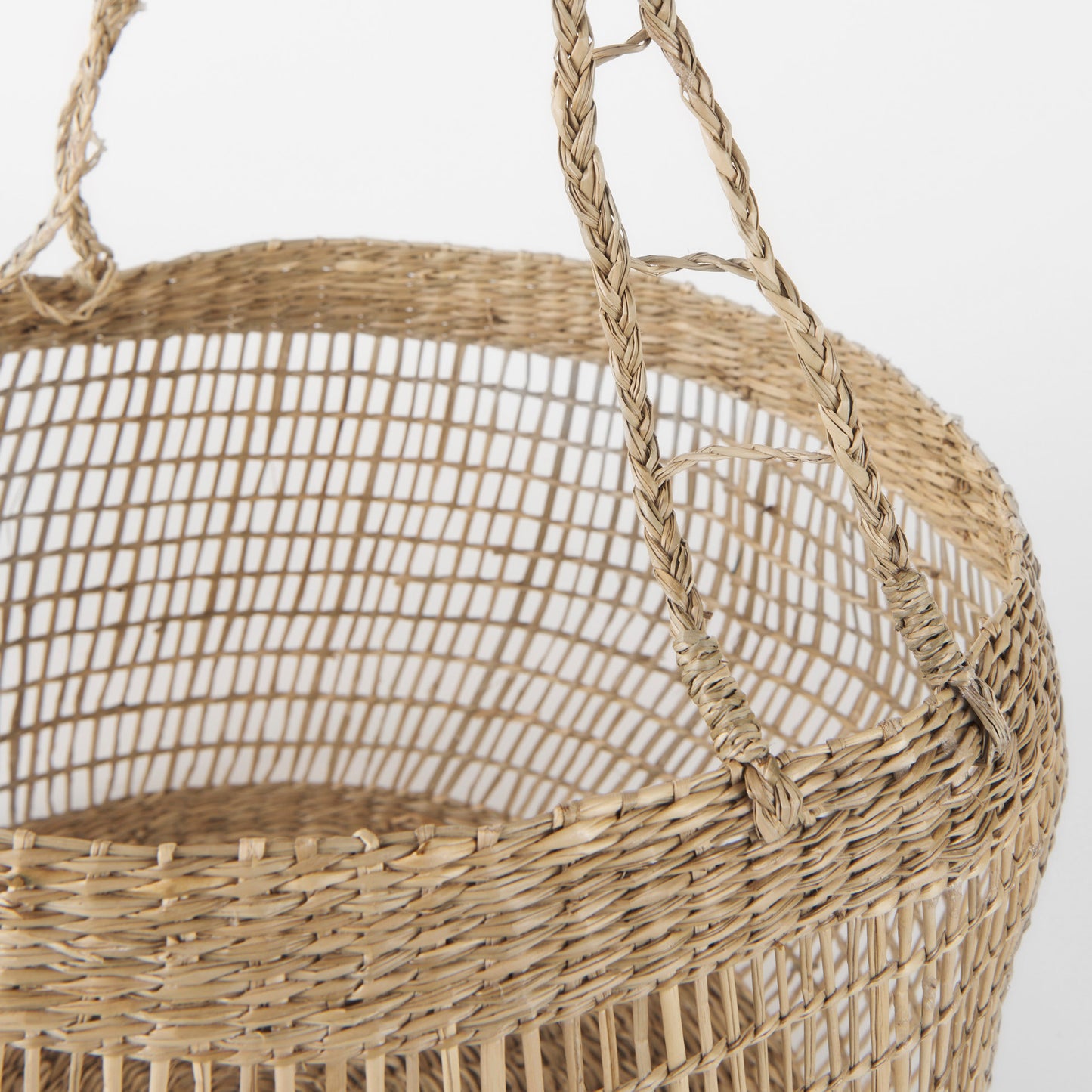 Nova 15.0L x 15.0W x 9.4H (Set of 2) Light Brown Seagrass Woven Round Basket W/ Long Handle