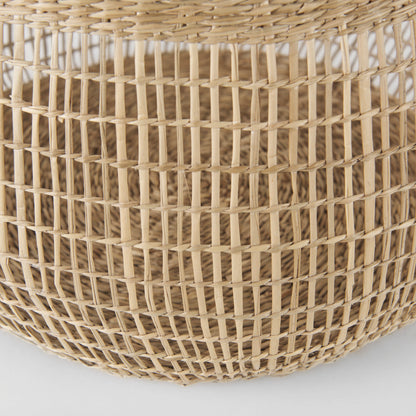 Nova 15.0L x 15.0W x 9.4H (Set of 2) Light Brown Seagrass Woven Round Basket W/ Long Handle