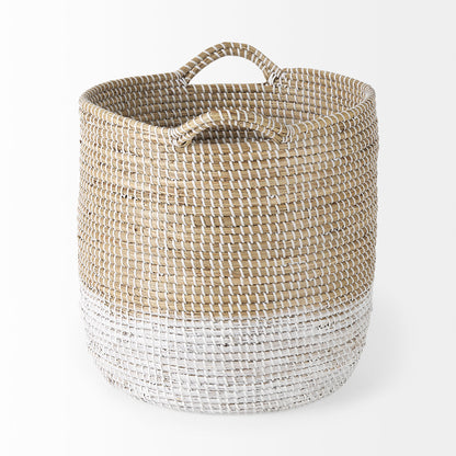 Maddie 13.8L x 13.8W X 15.0H (Set of 3) Light Brown W/White Dipped Seagrass Round Basket W/ Handles