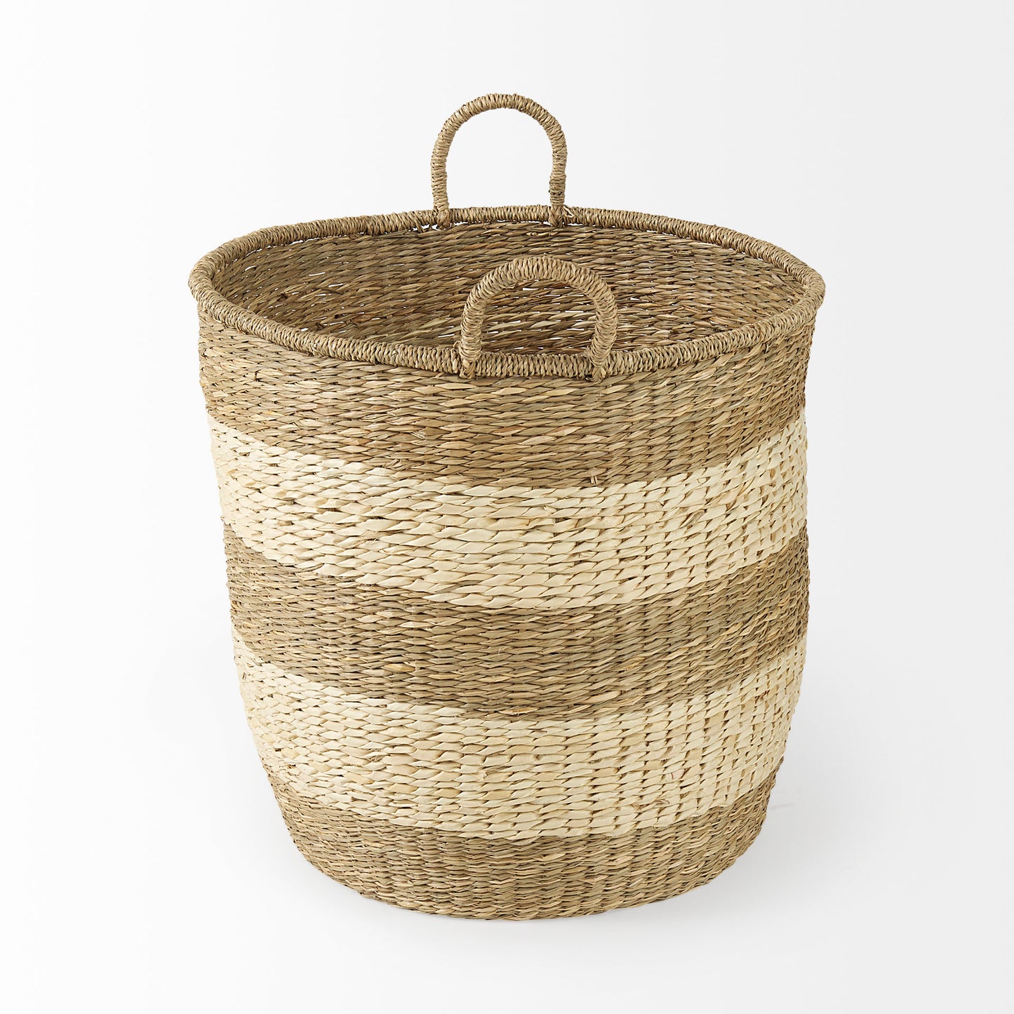 Bradley 18.1L x 18.1W x 16.0H (Set of 2) Light Brown W/Striped Seagrass Basket W/ Handles