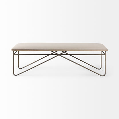 Camille 55.5L x 16.0W x 17.0H Cream Fabric Seat W/ Metal Frame Bench