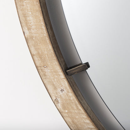 Sonance 46" Round Brown Wood Frame Mirror
