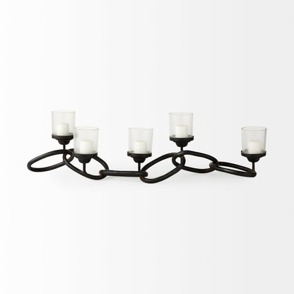 Quito Black Metal Chain-Link Five Candle Table Candle Holder