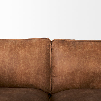 Brooks 90.2L x 34.8W x 33.5H Cognac Brown Faux Leather Three Seater Sofa W/ Medium Brown Wooden Legs