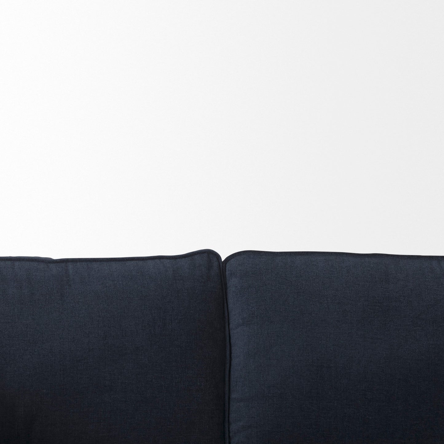 Brooks 90.2L x 34.8W x 33.5H Navy Blue Fabric Three Seater Sofa W/ Medium Brown Wooden Legs