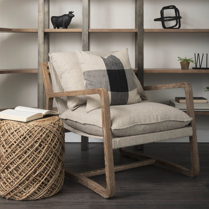 Raquel 18L x 18W Beige and Black Fabric Plaid Decorative Pillow Cover