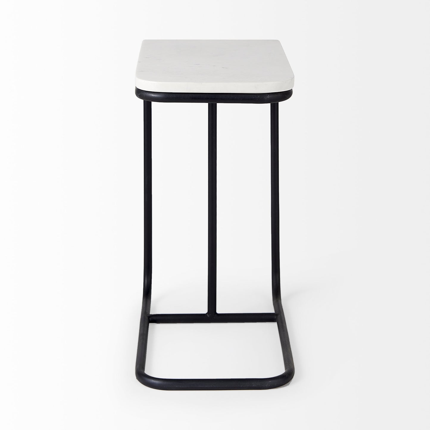 Kyra 12.0L x 20.0W x 23.0H White Marble Top W/Black Iron Frame C-Shaped End and Side Table