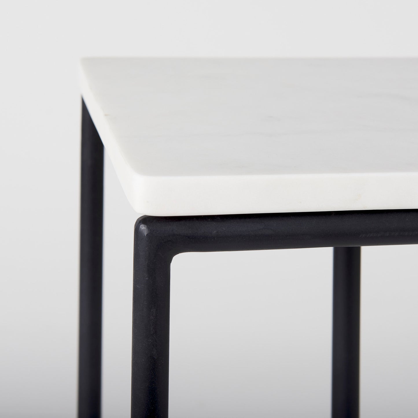 Kyra 12.0L x 20.0W x 23.0H White Marble Top W/Black Iron Frame C-Shaped End and Side Table