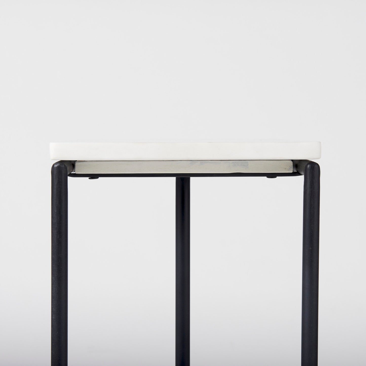 Kyra 12.0L x 20.0W x 23.0H White Marble Top W/Black Iron Frame C-Shaped End and Side Table
