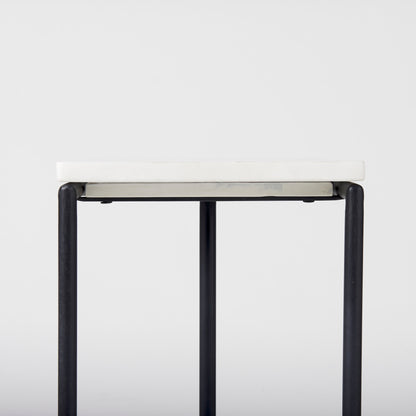 Kyra 12.0L x 20.0W x 23.0H White Marble Top W/Black Iron Frame C-Shaped End and Side Table