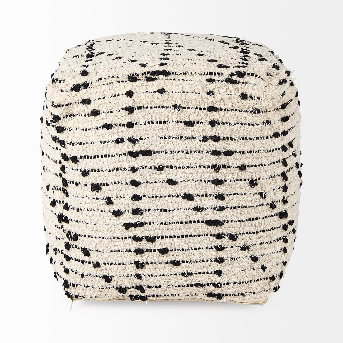 Aarohi 16.0L x 16.0W x 16.0H Cream/Black Cotton Patterned Pouf
