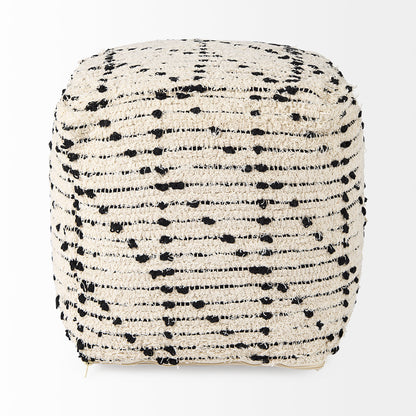 Aarohi 16.0L x 16.0W x 16.0H Cream/Black Cotton Patterned Pouf