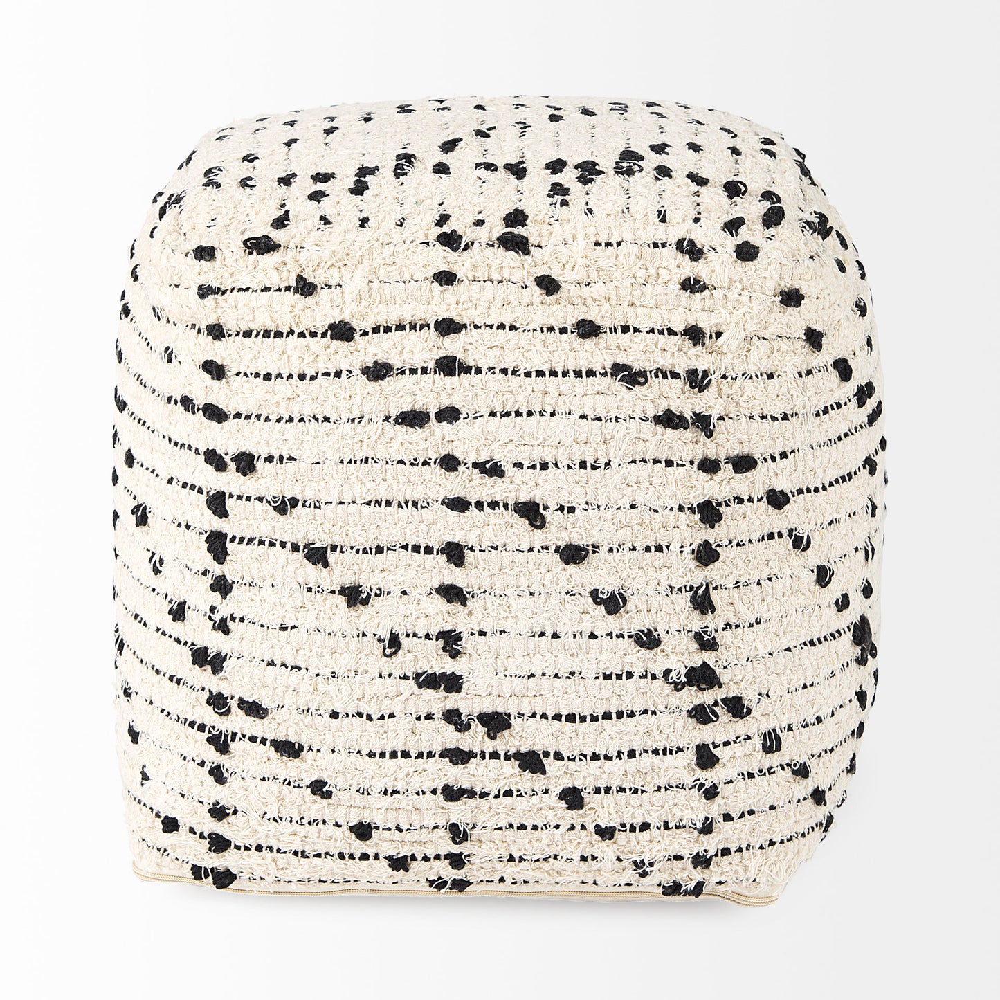 Aarohi 16.0L x 16.0W x 16.0H Cream/Black Cotton Patterned Pouf