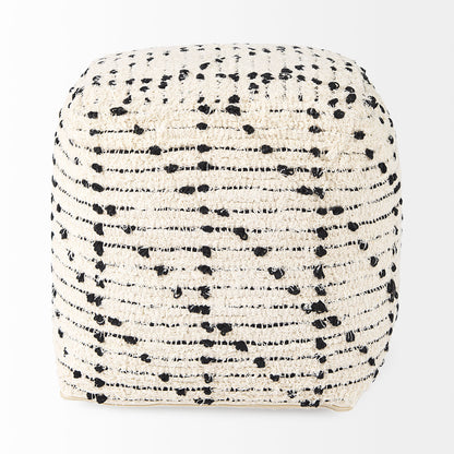 Aarohi 16.0L x 16.0W x 16.0H Cream/Black Cotton Patterned Pouf