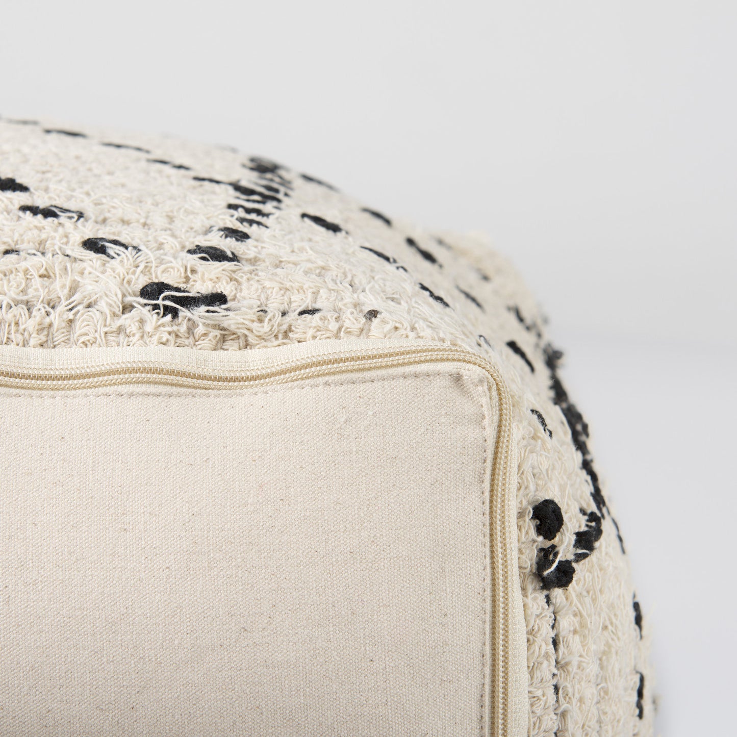 Aarohi 16.0L x 16.0W x 16.0H Cream/Black Cotton Patterned Pouf