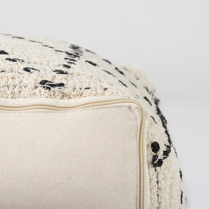 Aarohi 16.0L x 16.0W x 16.0H Cream/Black Cotton Patterned Pouf