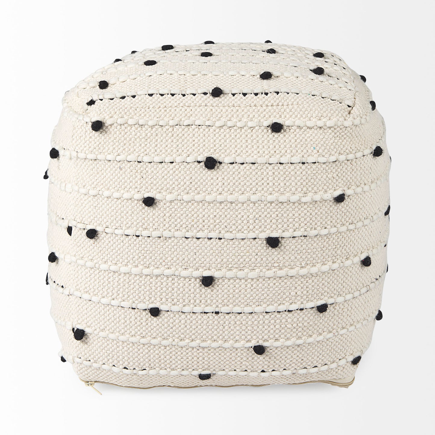Amaira 16.0L x 16.0W x 16.0H Cream/Black/White patterned Wool and Cotton Pouf