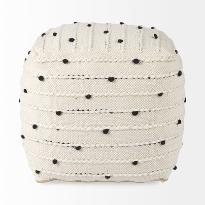 Amaira 16.0L x 16.0W x 16.0H Cream/Black/White patterned Wool and Cotton Pouf