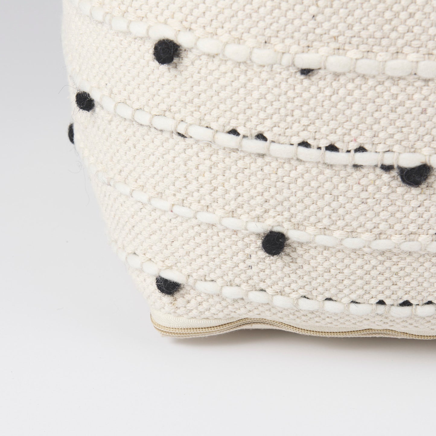 Amaira 16.0L x 16.0W x 16.0H Cream/Black/White patterned Wool and Cotton Pouf