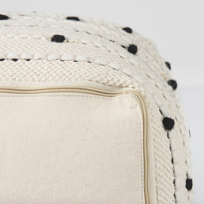 Amaira 16.0L x 16.0W x 16.0H Cream/Black/White patterned Wool and Cotton Pouf