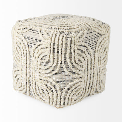 Amaya 16.0L x 16.0W x 16.0H Cream/Black/Gray Wool and Cotton Pouf