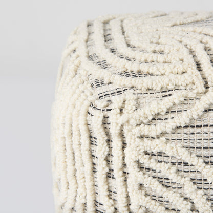 Amaya 16.0L x 16.0W x 16.0H Cream/Black/Gray Wool and Cotton Pouf