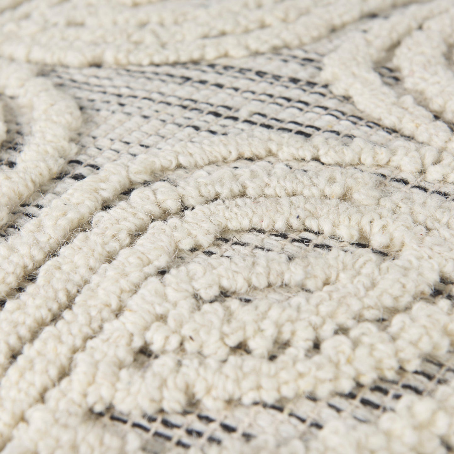 Amaya 16.0L x 16.0W x 16.0H Cream/Black/Gray Wool and Cotton Pouf