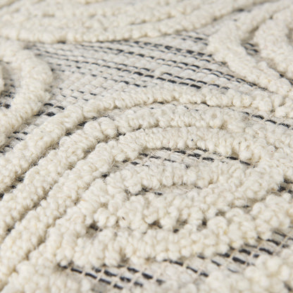 Amaya 16.0L x 16.0W x 16.0H Cream/Black/Gray Wool and Cotton Pouf