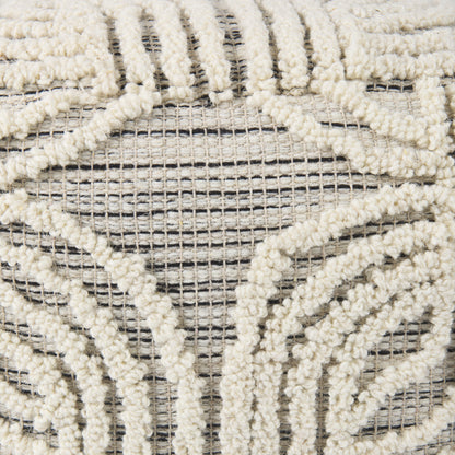 Amaya 16.0L x 16.0W x 16.0H Cream/Black/Gray Wool and Cotton Pouf