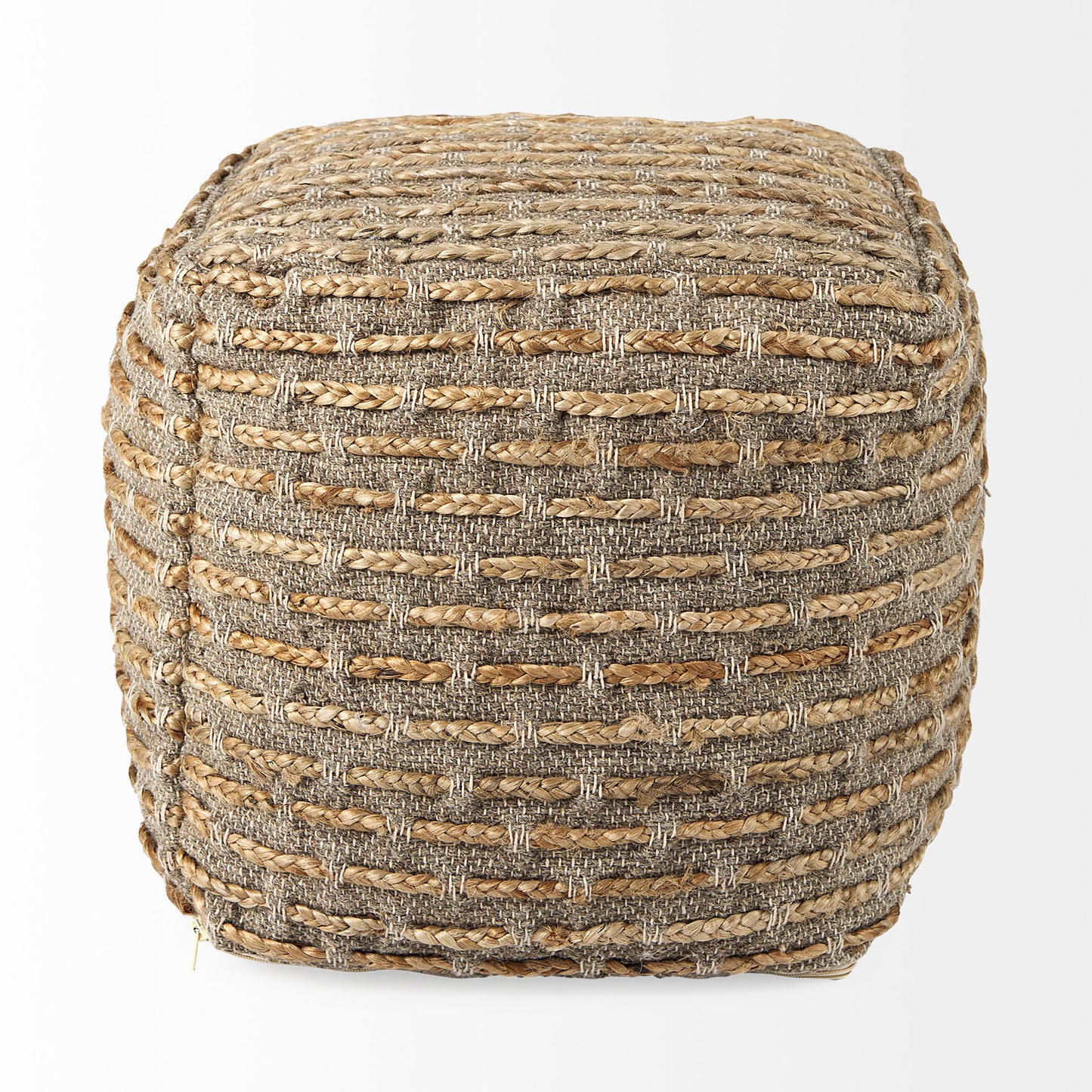 Binita 16.0L x 16.0W x 16.0H Gray/Brown Hemp Wool and Cotton Pouf