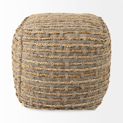 Binita 16.0L x 16.0W x 16.0H Gray/Brown Hemp Wool and Cotton Pouf
