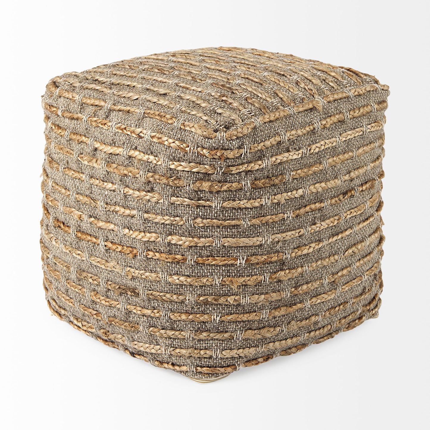 Binita 16.0L x 16.0W x 16.0H Gray/Brown Hemp Wool and Cotton Pouf