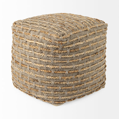 Binita 16.0L x 16.0W x 16.0H Gray/Brown Hemp Wool and Cotton Pouf