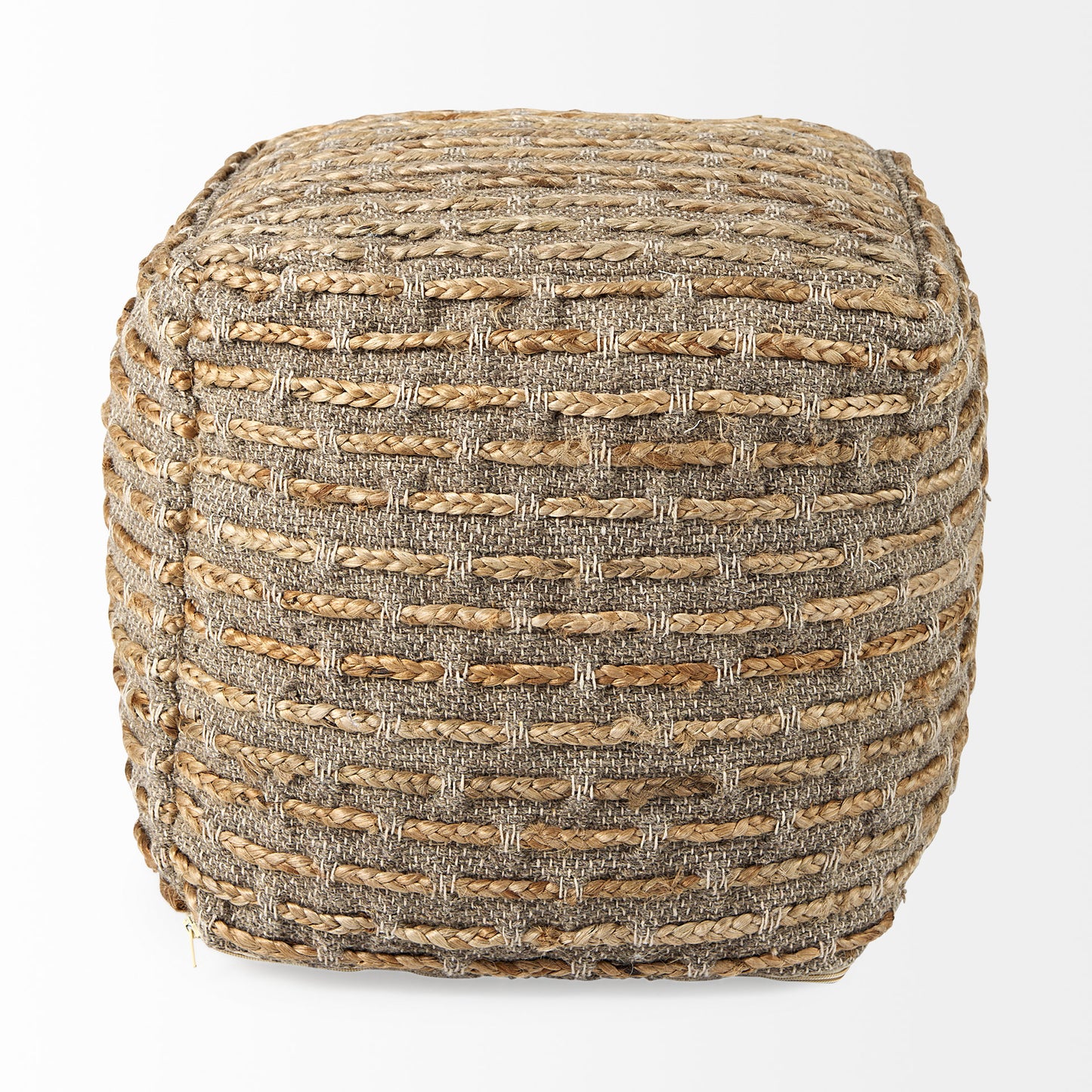 Binita 16.0L x 16.0W x 16.0H Gray/Brown Hemp Wool and Cotton Pouf