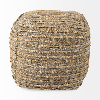 Binita 16.0L x 16.0W x 16.0H Gray/Brown Hemp Wool and Cotton Pouf
