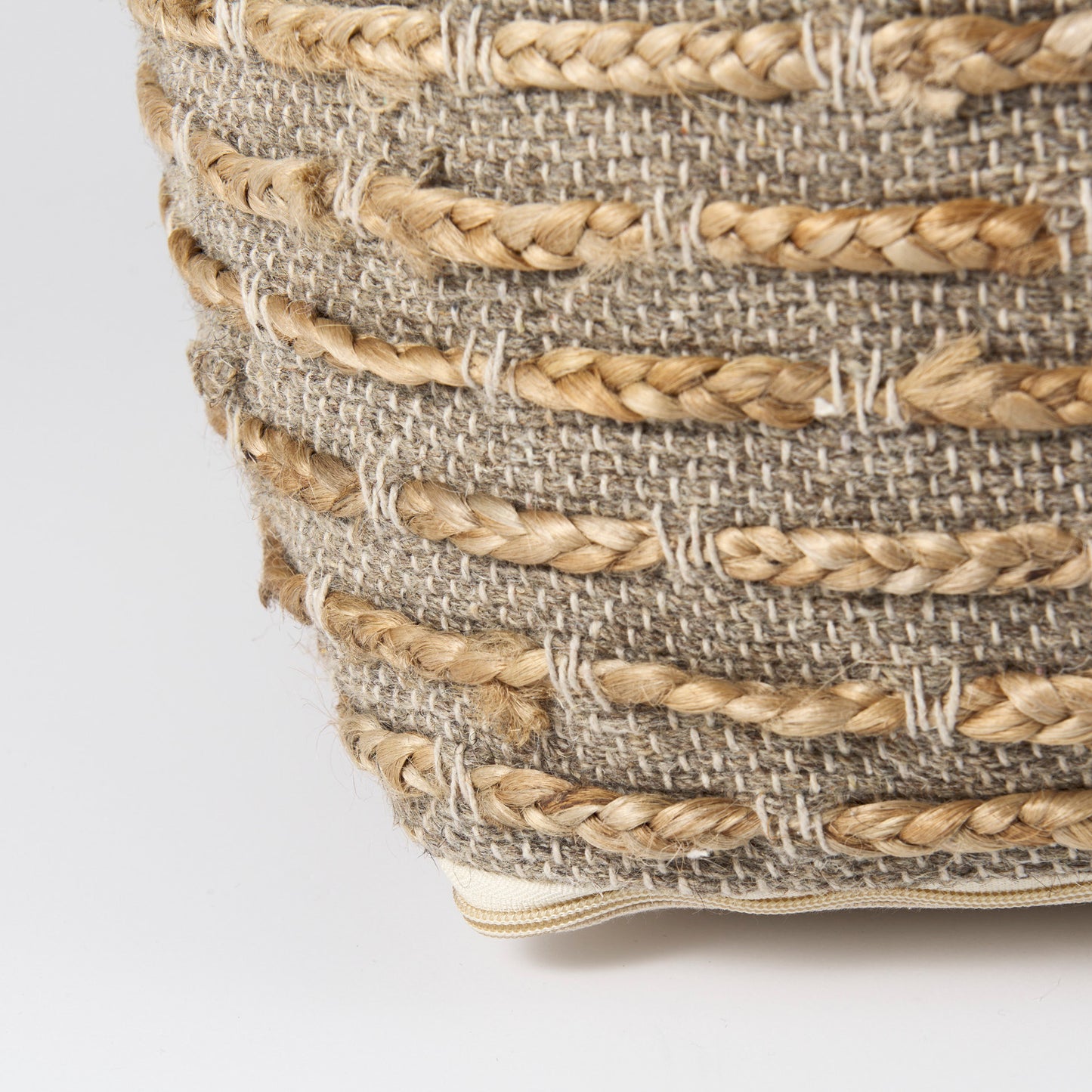 Binita 16.0L x 16.0W x 16.0H Gray/Brown Hemp Wool and Cotton Pouf