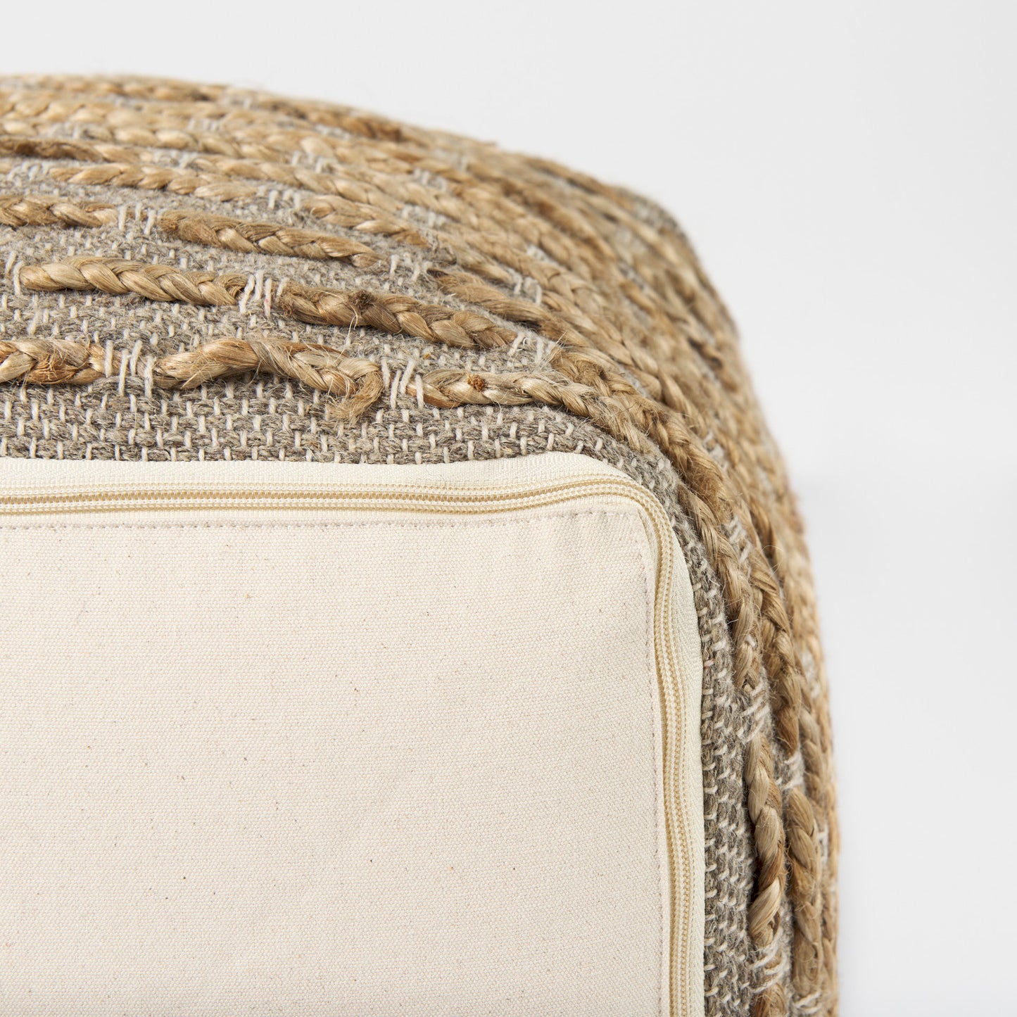 Binita 16.0L x 16.0W x 16.0H Gray/Brown Hemp Wool and Cotton Pouf