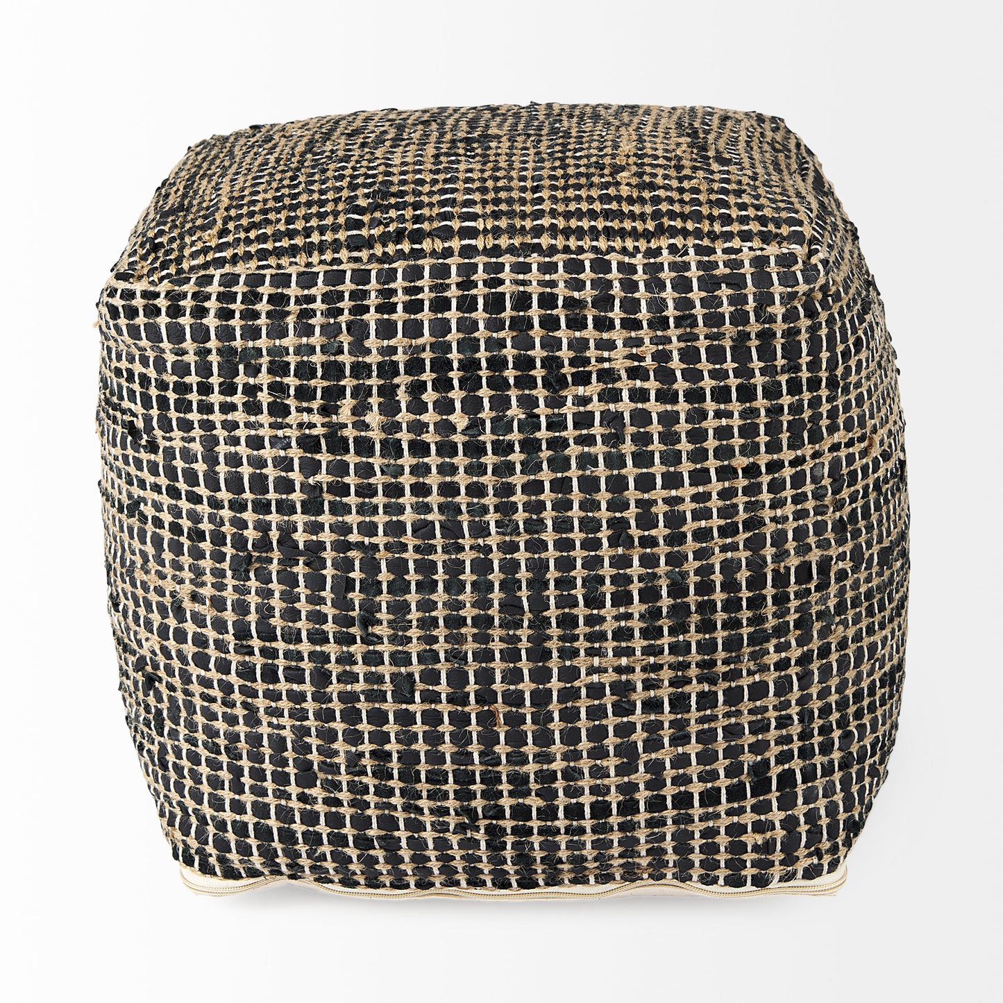 Aalia 16.0L x 16.0W x 16.0H Charcoal Leather and Jute Pouf