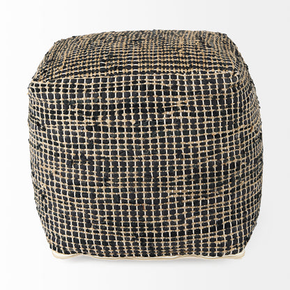Aalia 16.0L x 16.0W x 16.0H Charcoal Leather and Jute Pouf