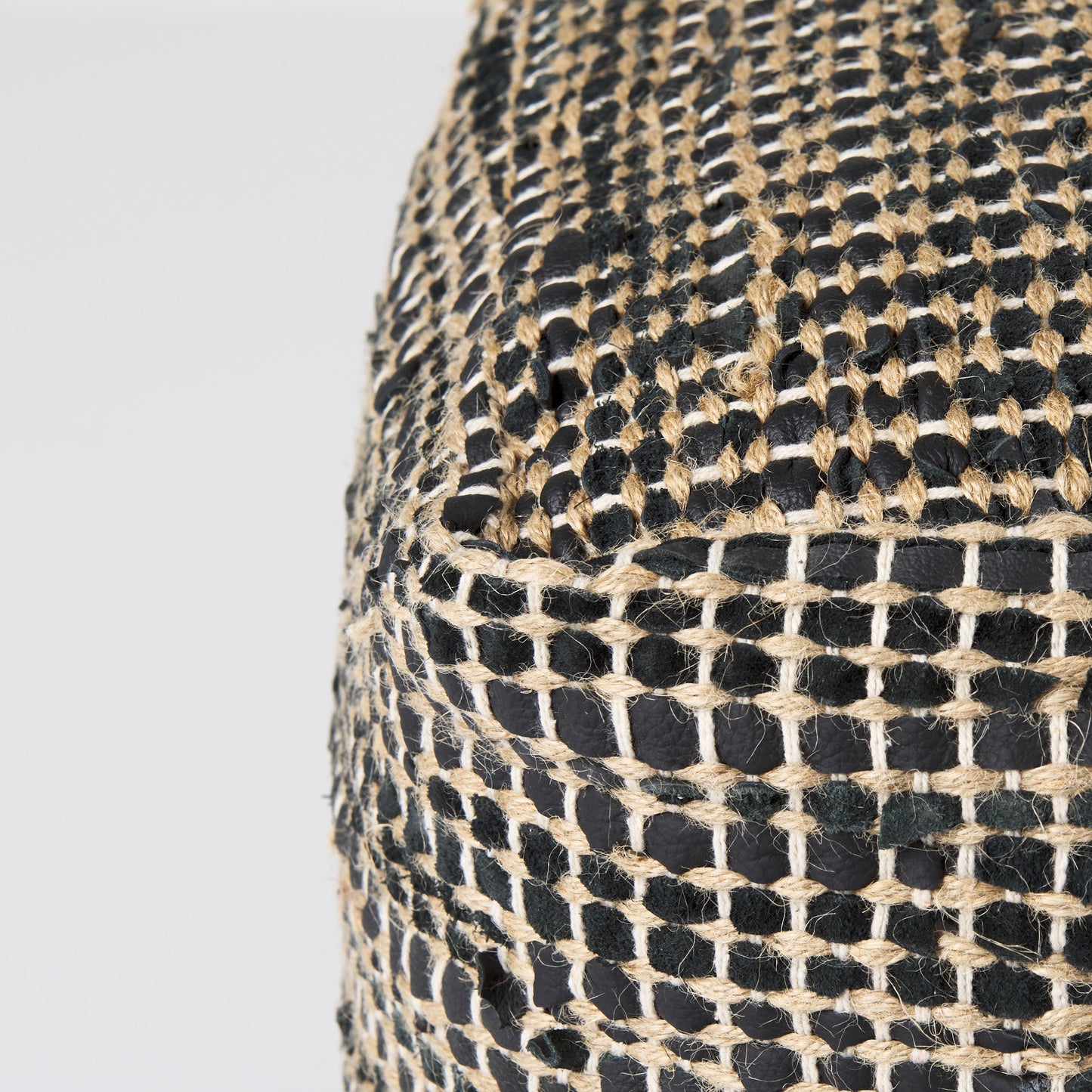 Aalia 16.0L x 16.0W x 16.0H Charcoal Leather and Jute Pouf